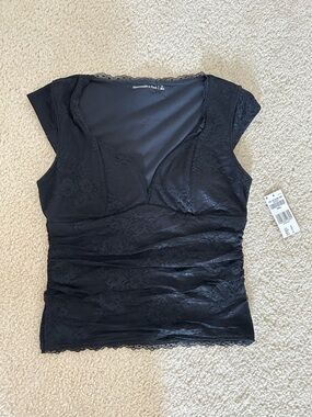 Abercrombie & Fitch Black Lace Ruched V-Neck Intimate Top